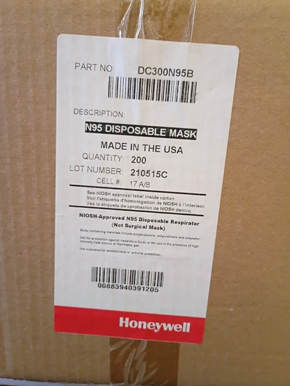 Honeywell N95 Disposable Mask - White - 200pcs